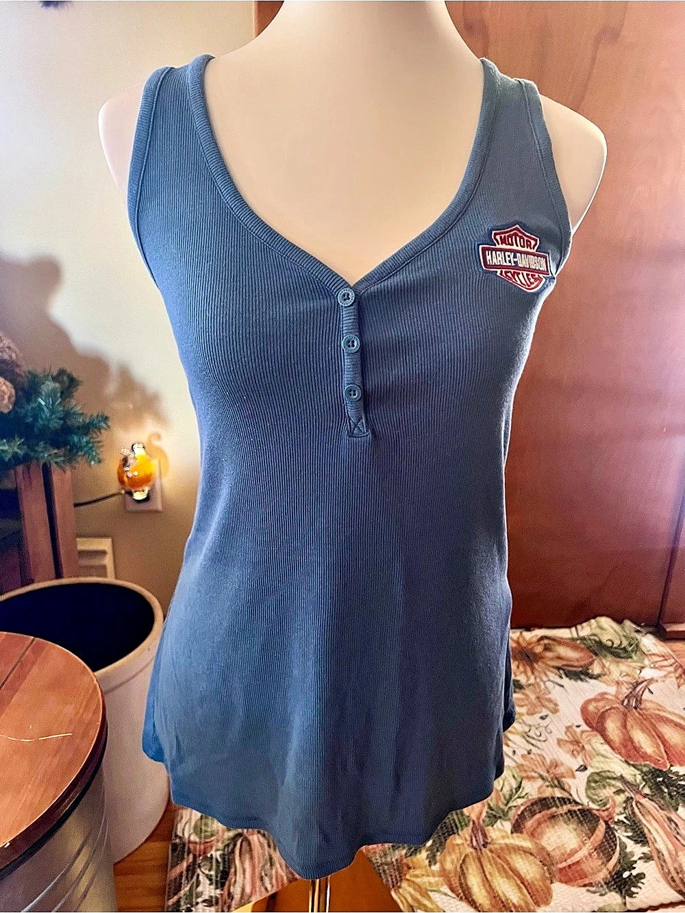 Harley-Davidson Blue Ribbed Tank Top